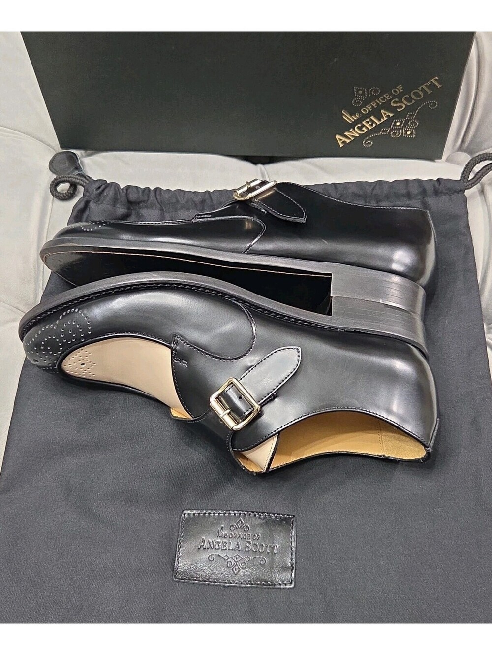 The Office Of Angela Scott Mr Georgie Monkstrap Black White Women Shoes 36.5 6.5 - Picture 11 of 13